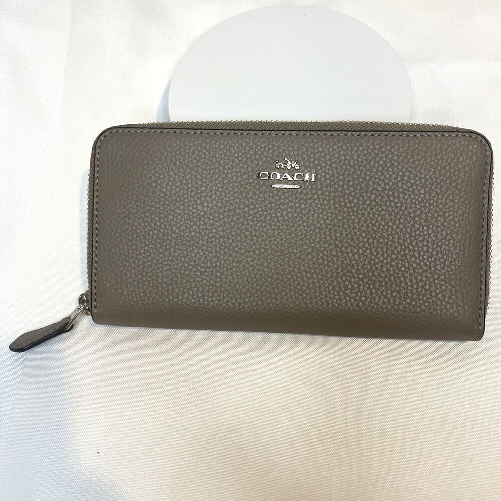Coach Grey Pebble Zip Around Wallet - 7.5 in x 4 in x 1 in
